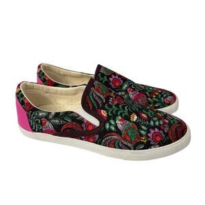 Inkkas Shoes Womens Size 9.5 Rooster Floral Multicolor Canvas Slip On Sneakers